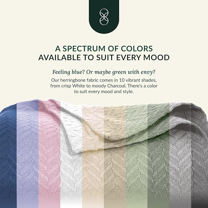 Cloud Scape Linen 100% Cotton Queen Size Blanket, Herringbone Pattern, Lightweight Summer Blanket,Best Gifts for Women, fits Full Size Bed, 92 x 92, Beige Fog