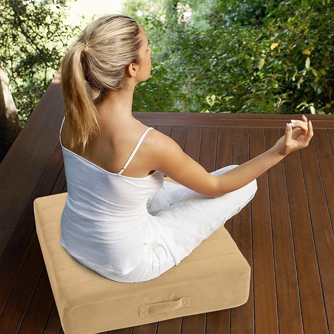 MeMoreCool Square Floor Pillow Seating for Adults Kids, Large Meditation Cushion Floor Pillow with Thick Foam & Soft Tufted Cover, Washable Big Pillow Seat Floor Cushion for Sitting Yoga 22" Khaki