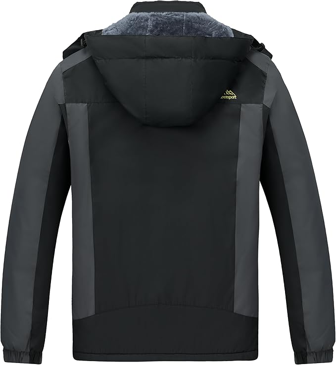 Men's Winter Ski Jacket Warm Waterproof Fleece Liner Snow Coat Hooded Windproof Mountain Raincoat