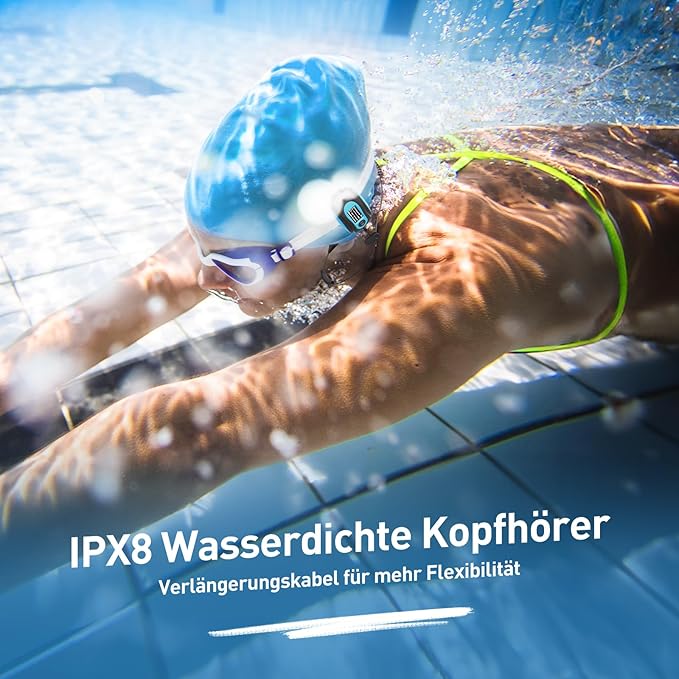 AGPTEK IPX8 Waterproof Mp3 Player with Screen, Multi-Functional Clip Music Player with Waterproof Headphones for Surfing Swimming Water Sports