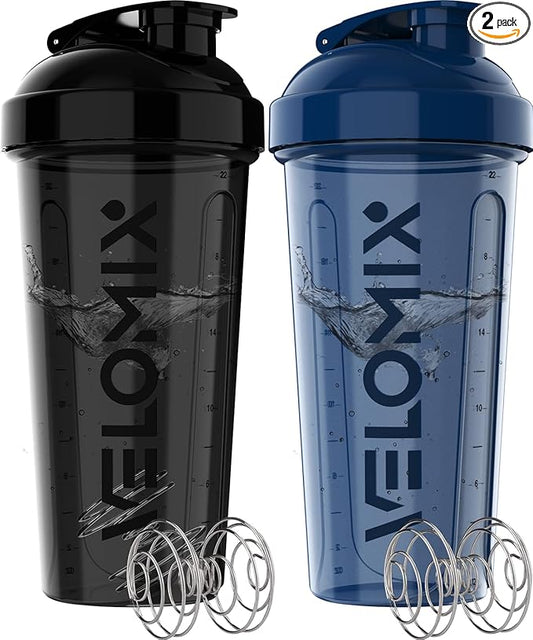 '-2 Pack- 28 oz Protein Shaker Bottles for Protein Mixes - 2x Wire Whisk | Leak Proof Shaker Cups for Protein Shakes | Protein Shaker Bottle Pack | Shakers for Protein Shakes-Blue&Black