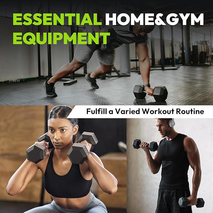 Hex Dumbbell Set, 45-400 lb Set Rubber Encased Exercise & Fitness Dumbbells, Weights Dumbbells Set, Hand Weight for Strength Training