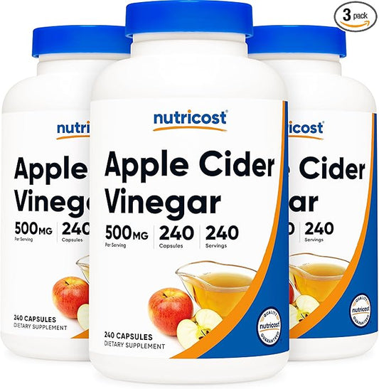 Nutricost Apple Cider Vinegar 500mg, 240 Vegetarian Capsules - Natural, Non-GMO, and Gluten Free (3 Bottles)