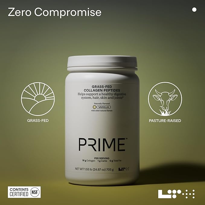 LTH Prime Collagen Peptides - Trusted by Life Time Fitness Members - Collagen Powder for Digestive Health - Supports Healthy Joints, Hair & Skin - from Grass-Fed Cows - Vanilla - 30 Servings