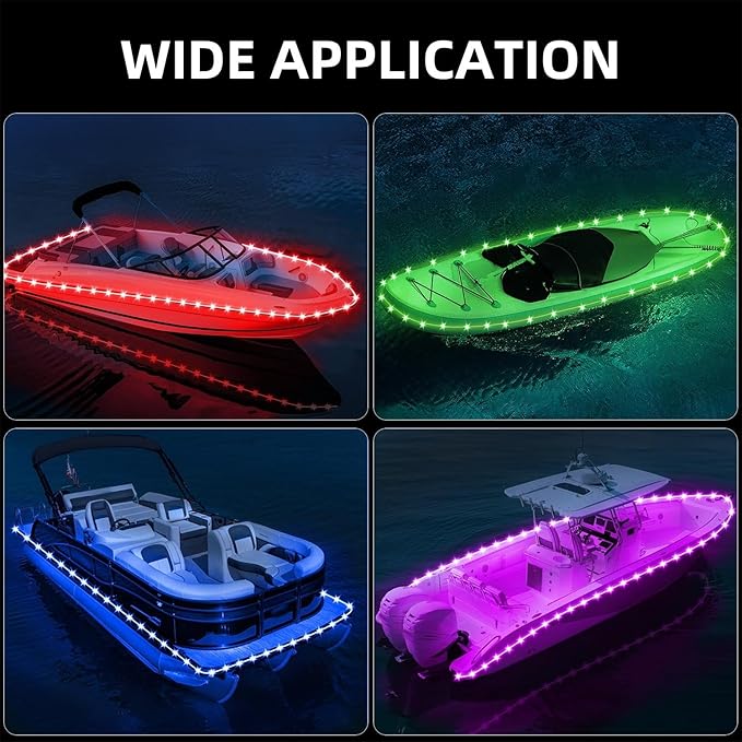 Kayak Paddle Board Lights Kit, IP68 Waterproof Dream Color SUP Glow Lights with Remote, Battery Powered Boat Light for Night Kayaking SUP Canoes, Marine Pontoon Boat Light (24FT)
