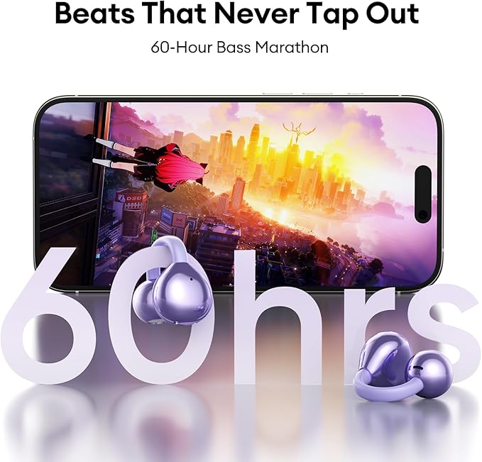 Stylish Open Ear Clip On Earbuds with Removable Butterfly Earring, Clip On Headphones with LCD Touch Screen, Fashionables Open Ear Headphones for Women, Butterfly Earring Purple Earbuds