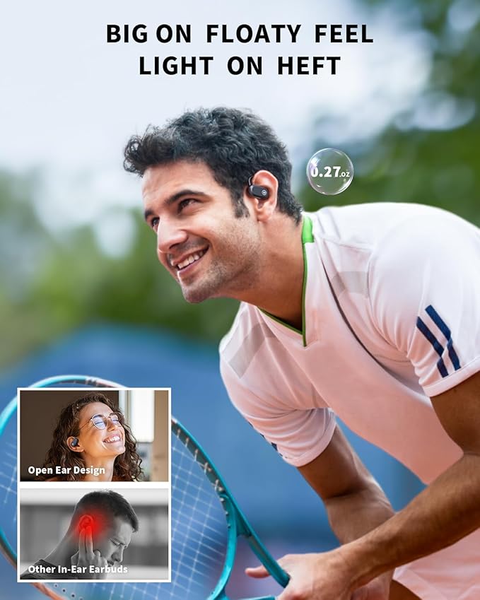 CXK Open Ear Headphones, Bluetooth 5.4 True Wireless Earbuds Bone Conduction Headphones with 60Hrs Stereo Sound, 0.27oz Lightweight Design Open Earbuds with Mic, IPX6 Waterproof Fit Running, Black