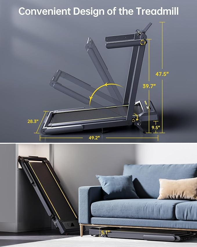 Walking Pad Treadmill with 12% Incline, 4 in 1 Folding Treadmill for Home/Office with Handle Bar, 2.5HP Under Desk Treadmills Portable Walking Pad with App & Bluetooth Speaker, 0.6-10MPH