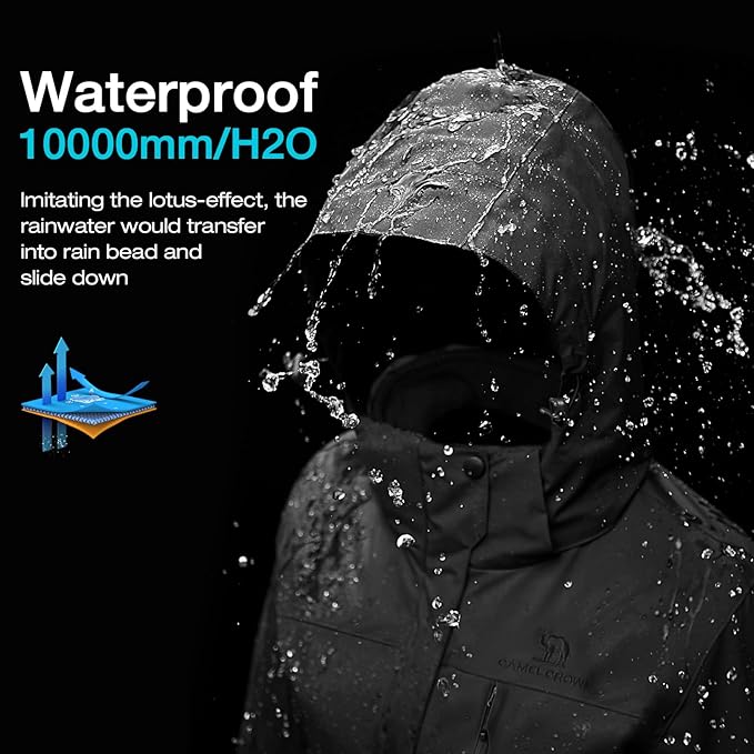 CAMEL CROWN Men's Ski Jacket 3 in 1 Waterproof Winter Jacket Snow Jacket Windproof Hooded with Inner Warm Fleece Coat