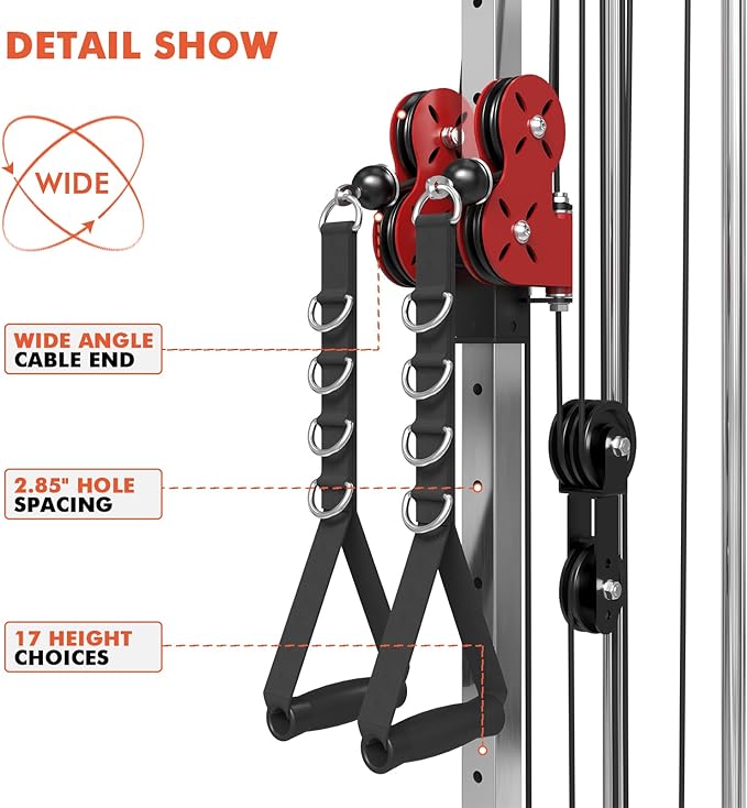Mikolo Wall Mount Cable Station, Cable Crossover Machine with Dual Pulley System and 18 Adjustable Positions for Home Gym Fitness Equipment