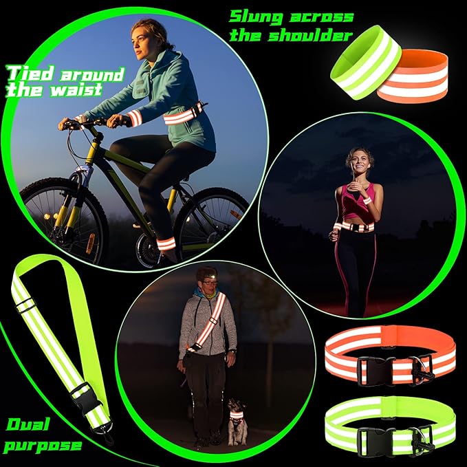 Saintrygo 6 Pcs Reflective Sash for Walking at Night Reflective Strap Arm Band High Visibility Belt Safety Ankle Strap for Visibility Vest Clothing Running Gear