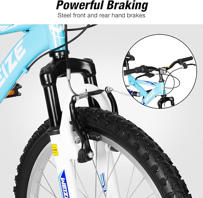 WEIZE Kids Mountain Bike, 20 inch Kids' Bicycles for 6-11 Years Old Boys Girls with Dual Full Suspension, 6 Speeds Drivetrain, High-Carbon Steel Frame, Ideal for Young Riders and Adventurers
