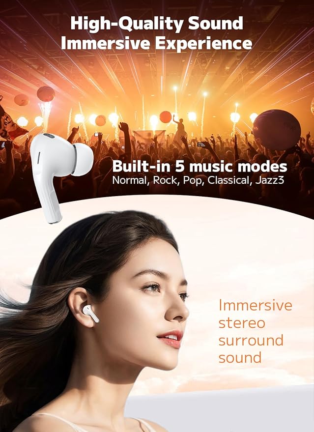 Wireless Earbuds, Bluetooth 5.4 Ear Buds with Multifunctional Touch Screen, ANC/ENC Noise Cancelling Headphones with 48H Playtime, Bass Stereo Sound, for Laptop, Android/iOS, Pad