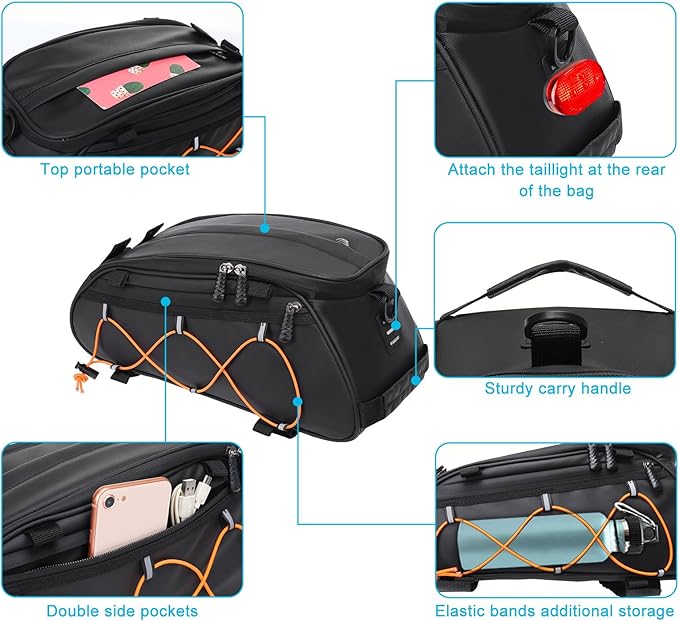 MOSISO Bike Rack Bag with 2 Removable Panniers, Waterproof Bike Trunk Cooler Storage Handbag Insulated Bicycle Rear Seat Pouch, Bicycle Storage Saddle Shoulder Bag Cycling Luggage Pouch, Black