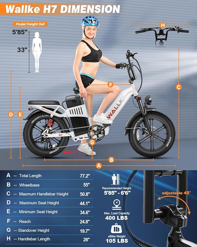 W Wallke H7 AWD Dual Motor Electric Bike for Adult, 48V 60Ah/40Ah Removable Battery, Long Range 32-34MPH Fast Ebike, 20" Fat Tire Mountain Offroad All Terrain Full Suspension E-Bicycle, UL2849 List