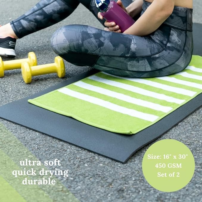 Luzia Striped Workout Towel for Sweat (Pack of 4) - Premium Quality 100% Turkish Cotton - Lightweight and Super Absorbent for Exercise, Sports, Workout, Fitness, Gym, Yoga, Running (Green)
