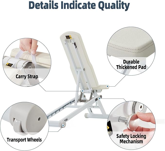 DHT Adjustable Weight Bench for Full Body Workout, Heavy Duty Foldable Bench Press for Home Gym Strength Training, Incline Decline Flat Utility Workout Bench with Fast Adjustment