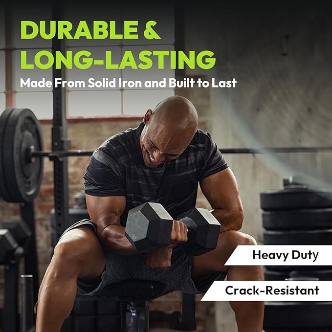 Hex Dumbbell 40-125 lb, Rubber Encased Exercise & Fitness Dumbbells, Hand Weight for Strength Training