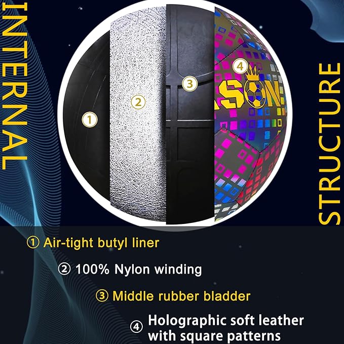 Soccer Ball, Holographic Reflective Glowing Soccer Ball for Men Women Training