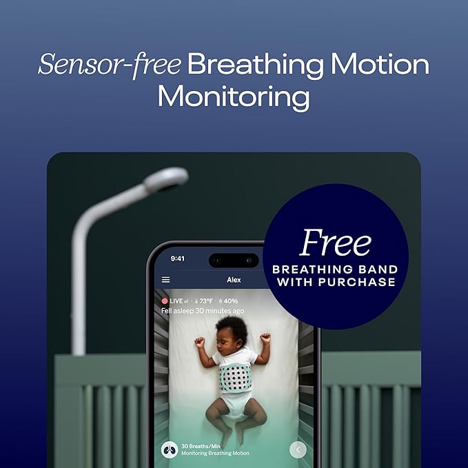 Nanit Pro Smart Baby Monitor & Wall Mount – 1080p Secure Wi-Fi Video Camera, Sensor-Free Sleep & Breathing Motion Tracker, 2-Way Audio, Sound & Motion Alerts, Night Vision, and Breathing Band - White