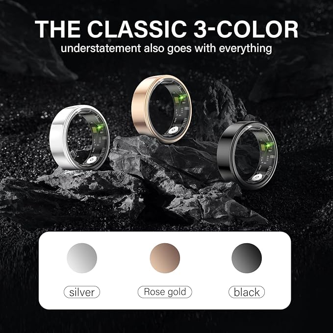 Smart Ring Health Tracker, Fitness Sleep and Heart Rate Monitor Smart Ring, Waterproof Bluetooth Fitness Tracker Ring IPX68 Waterproof (Rose Gold, 9)