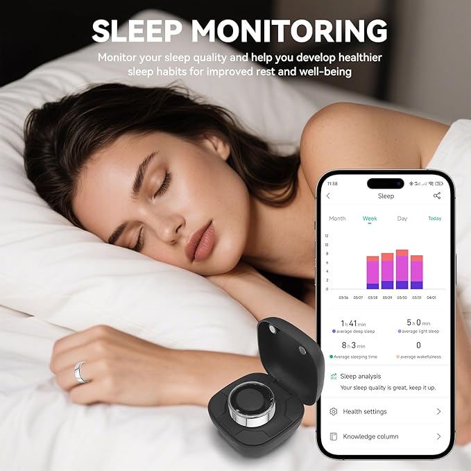 Smart Ring for Men Women with Black Charging Box, Bluetooth, Health Ring , IP68 Waterproof, Fitness Ring Tracks Heart Rate/Sleep/Steps/Sports Activities/Blood Oxygen,non-subscription app (Silver, 13)