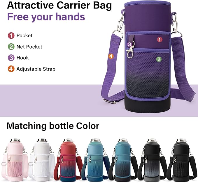 Insulated Water Bottle | Thickened Stainless Steel Vacuum Metal | Portable Sports Water Jug for Gym and Hiking with Straw, Carrier Bag, Handle Strap | BPA-Free 40 oz