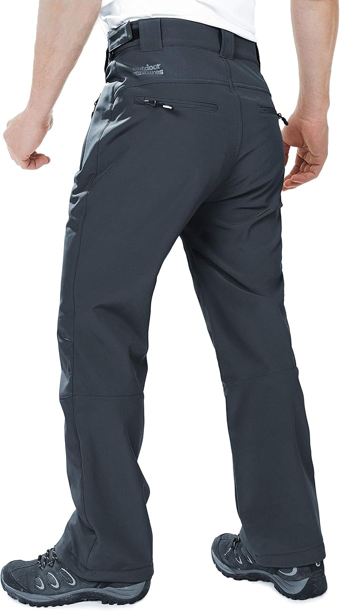 Outdoor Ventures Men's Lite Waterproof Windproof Fleece Lined Warm Hiking Ski Snow Pants Expandable-Waist