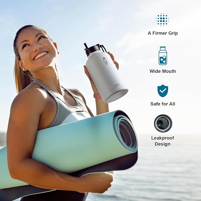 Half Gallon Water Bottle Insulated with Straw&3 Lids, Coolflask 64 oz Water Jug Galaxy Large Metal Stainless Steel flask for Gym, Sports and Office, Keep Cold 48H Hot 24H, Arctic White