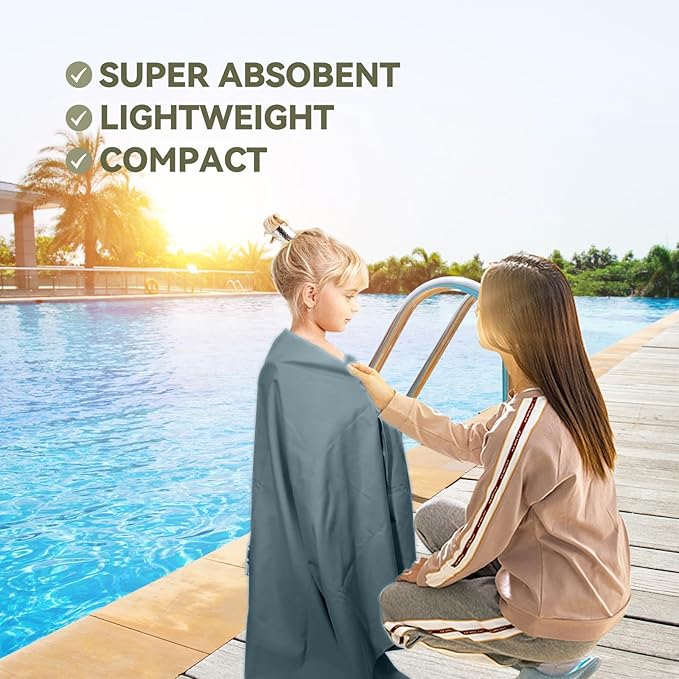 Microfiber Beach Towel-Perfect for Travel, Sports, Camping, Swimming, Yoga, Gym- Quick Dry, Sand Free, Compact, Lightweight, Absorbent (Grey,Small(101x50cm, 40x20”))