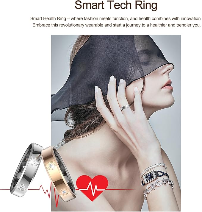 Smart Ring for Women Men Diamond Fitness Tracker Sleep Heart Rate Monitor Smart Rings for Android iOS Phone Pedometer Calorie Step Counter Stylish Ladies Rings for Women Elegant