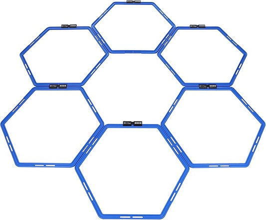 Capelli Sport Hexagonal Speed Rings, Interlocking Hex Agility Ladder Rings with Carry Bag, Blue, Set of 6