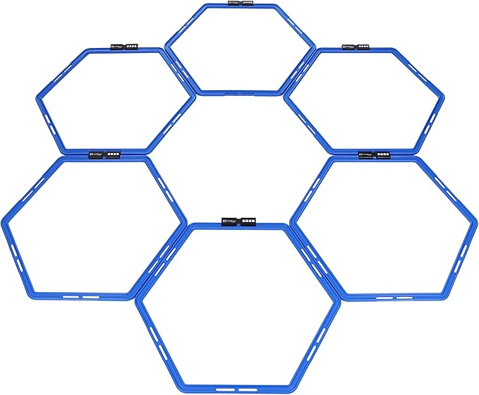 Capelli Sport Hexagonal Speed Rings, Interlocking Hex Agility Ladder Rings with Carry Bag, Blue, Set of 6
