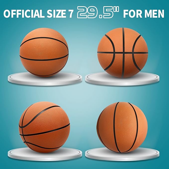 6 Pack 29.5" Official Size 7 Basketball Balls Inflatable with Pump for Men and Women for Outdoor, Indoor or Training, Mens Adult Basketball