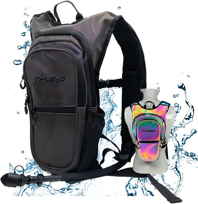 Rave Hydration Backpack β Anti-Theft Festival Hydration Pack with 1.5L Leakproof TPU Bladder β Slim, Insulated Water Pack with Secret Pockets & Breathable Back β for Raves, Music Festivals, EDC