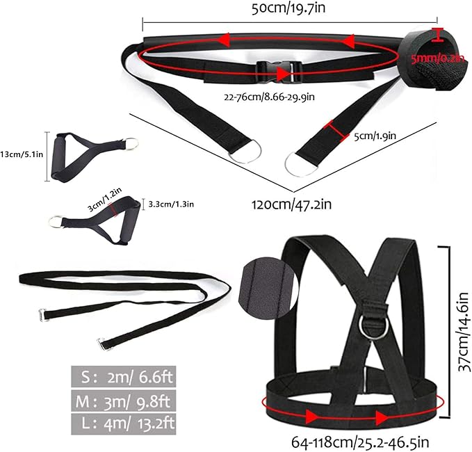 Exercise Resistance Fitness Bands Set Workout Equipment Double Endurance Weight Sled Harness Kits Sled Pulling Strap for Running Sprinting Resistance Speed Agility Training, Black