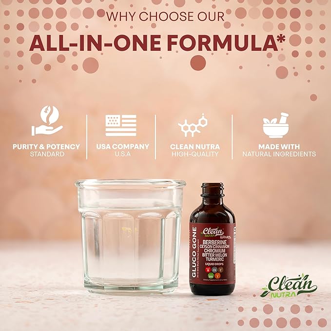 Clean Nutra Berberine with Ceylon Cinnamon Supplement Liquid Drops + Bitter Melon Extract, Glucomannan, Gymnema, Chromium, Turmeric, Organic Panax Ginseng, Moringa GLP-1 Support