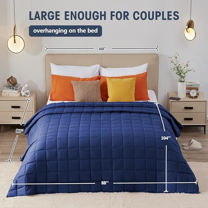 yescool Weighted Blanket for Adults (25 lbs, 88” x 104”, Blue) Cooling Heavy Blanket for Sleeping Perfect for 240-260 lbs, King Size Breathable Blanket with Premium Glass Bead