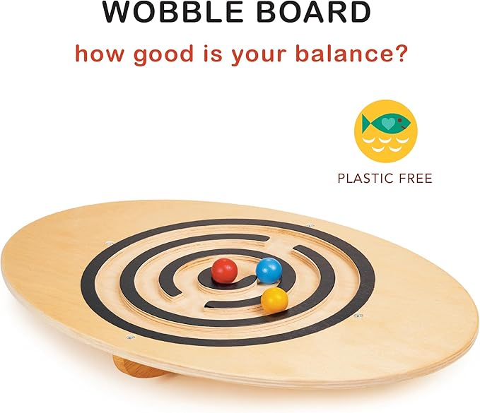 Mentari Toys - Wobble Board - 4pc Balance Maze with Colorful Balls - Wooden Balance Board for Core Strength and Coordination - Develops Focus and Motor Skills in Kids - Age 3+