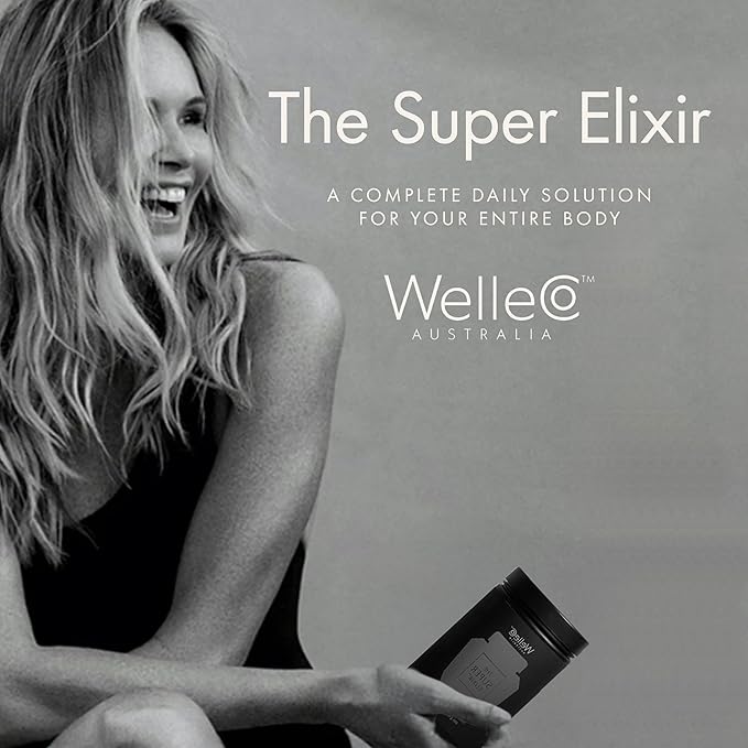 WelleCo The Super Elixir Daily Greens Powder, Probiotic Drink Mix with Whole Foods, Gluten Free, Vegan Gut Health Powder, Energy, Immunity, Healthy Skin, Hair & Nails (Jar, Blood Orange)