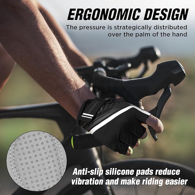 Bike Cycling Gloves - Men & Women, Anti-Slip, Shock-Absorbing Mountain Bike Gloves with Breathable Fabric & Reflective Strips