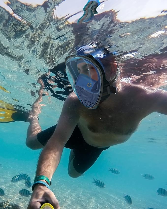 QingSong Full Face Snorkel Mask for Adults, Snorkeling Gear with Camera Mount, 180 Degree Panoramic View Snorkel Set Anti-Fog Anti-Leak