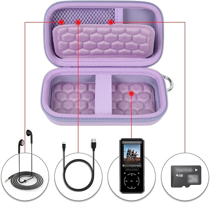 MP3 & MP4 Player Case for SOULCKER/G.G.Martinsen/Grtdhx/iPod Nano/Sandisk Music Player/Sony NW-A45 and Other Music Players with Bluetooth. Fit for Earbuds, USB Cable, Memory Card - Purple