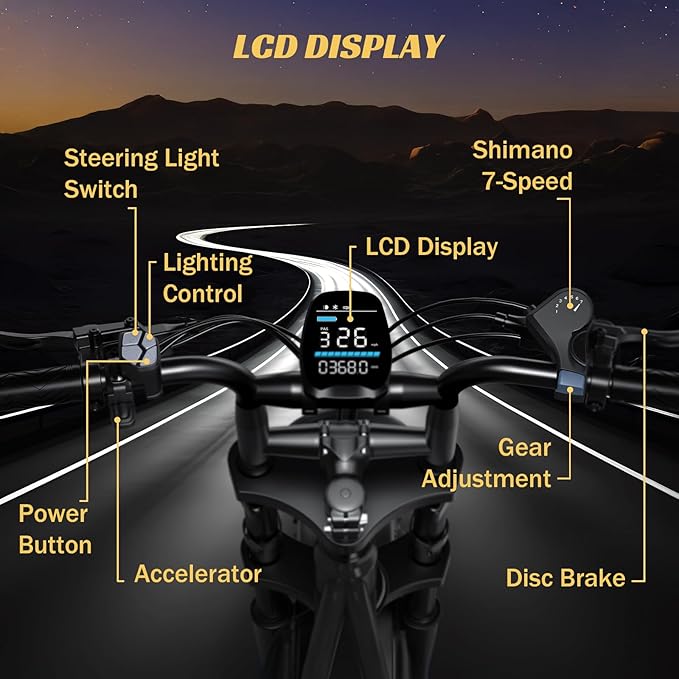 HOVSCO Electric Bike for Adults with 1500W Peak Motor, 20" Fat Tire Electric Dirt Bike, 28MPH All-Terrain E-Bike, 48V 15AH Battery, Electric Motorcycle for Road Sand Mountain Snow Adventure