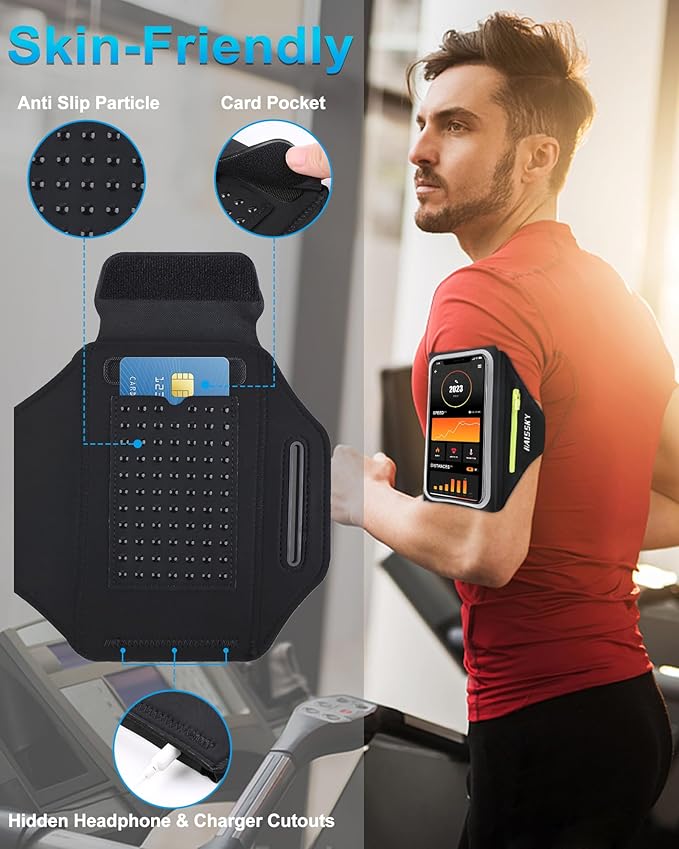Cell Phone Armbands for Running with Earphone Bag, Arm Band for iPhone 16 15 14 13 12 11 Pro Max Galaxy S21-S24 Ultra, Armband Phone Holder with Car Home Key Pocket for MP3 Player 4-6.8''
