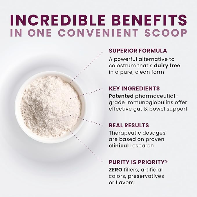 Pure Therapro Rx Elite IgG Immunoglobulin Supplement Powder, 30 Servings, Gut Health & Immune Support, 1100 mg IgG, IGA & IgM, Sunflower Lecithin | Colostrum Supplement Alternative
