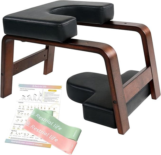 Yoga Headstand Bench- Stand Yoga Chair for Family, Gym - Wood and PU Pads - Relieve Fatigue and Build Up Body (Multi-Color)
