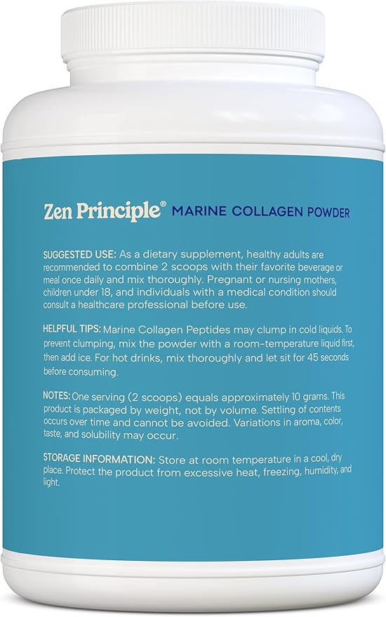 Zen Principle Marine Collagen Peptides Powder 3 lb. Wild-Caught Fish, Non-GMO. Supports Healthy Skin, Hair, Joints, and Bones. Hydrolyzed Type 1 & 3 Protein. Amino Acids, Unflavored, Easy to Mix.