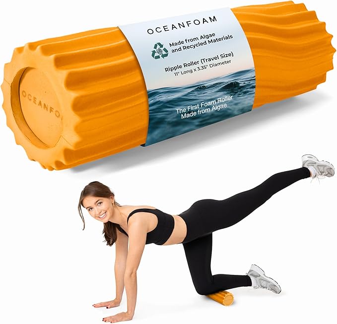 Oceanfoam Tidal Roller - Gold - Muscle Massage Foam Roller for Back Pain & Stretching - Firm and Ergonomic Wide Wave Textured - Yoga, Athletics, & Wellness - Full Size, 20" x 5"