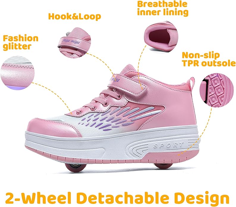 Wooowyet Roller Skate Shoes for Kids Boys Girls Rechargealbe Wheels Sneakers Fashion Roller Wheeled